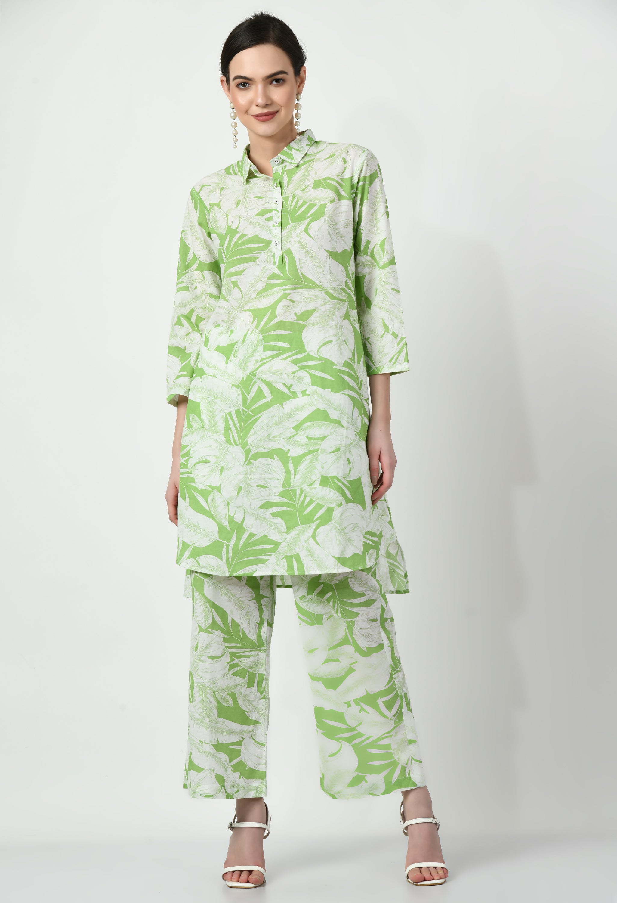 Leaf Print Cotton Kurta Set | Leaf Print Kurta Set